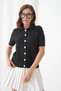 Women's Polo Neck Button Detail Short Sleeve Glitter Knit Cardigan - 3