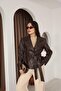 Brown Leather Lined Belted Jacket-Igni̇tes-00022 - 2