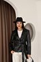 Black Leather Lined Belted Jacket-Igni̇tes-00022 - 4