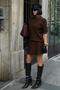 Brown Collar with Stones Fleece-Lined Mini Skirt Set 10002 R4-G-K4 - 2