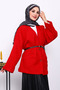 Oversized Boucle Jacket with Red Belt - 3
