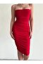 Slim Strap D Draped Red Dress - 3
