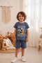 Indigo/ Gray F Corded Fabric Children's Set |   Summer Short Sleeve T-Shirt Shorts Set |   Multi Color Option Printed