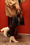 4 Compartment Women's Shoulder Bag with Gold Accessories - Crossbody Strap - 4