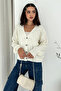 Women's V-Neck Buttoned Knit Cardigan – Textured Grace - 2