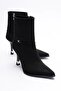 Women's Suede Boots High Heels Zipper Detail Black - 2