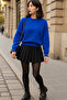 Women's Crew Neck Winter Oversized Blue Sweater - 6