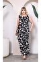 Black Patterned Sleeveless Blouse-Pants Plus Size Horse Top Set - 2