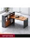 Modern L-Shaped Office Desk with Left-Side High Cabinet Grey and Brown – 140x140x110 cm - 7