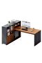 Modern L-Shaped Office Desk with Left-Side High Cabinet Grey and Brown – 140x140x110 cm