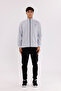Mock Neck Full Zipper Chest Embroidery Detailed Comfortable Fit Transitional Sweatshirt with Pockets