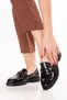 Women's Genuine Leather Buckle Detailed Stylish Loafer Shoes Ndr.26101 Black Patent Leather - 4