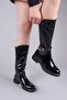 Bi̇mi̇ni̇ Gold Buckle Crocodile Patent Leather Half Boots Black - 2