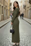 Palmiye Mesh Knitwear Dress R4448 Khaki - 2