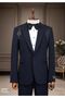 Design with Belt on the Sleeve, Swallow Collar, Balance of Power and Style, Men's Suit, Navy Blue - 3