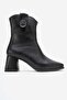 Women's Simple Side Accessory Chunky Heel Boots Black Skin - 2