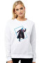 Yondu Star L Printed White Women's Knitted Sweatshirt Long Sleeve