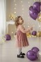 Powder Velvet Long Tulle Sleeve Girl's Dress with Ruffles on the Sleeves and Hem - 4