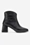 Women's Plain Blunt Toe Heeled Boots Black Leather - 2