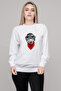Cat Buff Glasses Printed White Women's Knitted Sweatshirt Long Sleeve