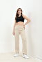 Women's Beige Soft Touch Welsoft Plush Wide Leg Winter Trousers - 8