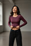 Women's Crew Neck Finger Hole Slim Fit Lycra Blouse