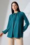 Elista Women's Ruffle Lace-Up Drop Neck Gathered Jacquard Long Sleeve Blouse & Hijab Blouse - Petrol - 5