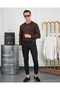 Men's Brown Cotton Lycra Slim Fit Crew Neck Vertical Stripe Knitwear Sweater - 4