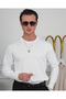 Men's White Cotton Lycra Slim Fit Crew Neck Vertical Stripe Knitwear Sweater