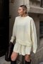 Beige Paloma Pleated Skirt-Crew Neck Sweater Women's Knitwear Bottom-Top Set - 3