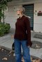 Brown Sleeve Tip Tassel Detail Polo Neck Women's Knitwear Cardigan - 4