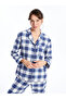 Plaid Shirt Collar Women's Pajama Set - 2