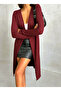 Women's Burgundy Long Slit Basic Cardigan - 6