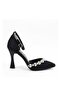 Black Satin Stone 9cm Thin Heeled Evening Dress Shoes - 3