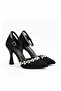 Black Satin Stone 9cm Thin Heeled Evening Dress Shoes - 2