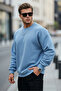 Men's Crew Neck Casual Baby Blue Sweatshirt - 4