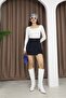 Leoferre Navy Blue Women's Slit Lined Shorts Mini Skirt.1153 - 2