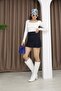 Leoferre Navy Blue Women's Slit Lined Shorts Mini Skirt.1153 - 6