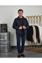 Men's Navy Blue Slim Fit Diamond Pattern Pocket Filling Fiber Coat - 5