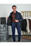 Men's Navy Blue Slim Fit Diamond Pattern Pocket Filling Fiber Coat - 3