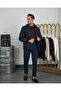 Men's Navy Blue Slim Fit Diamond Pattern Pocket Filling Fiber Coat - 2