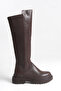 Women's Brown Diving Fabric Flexible Daily Knee-High Boots