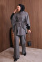 Women's Jacquard Fabric Belted Poncho Hijab Set 3129 - 6