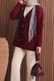 Women's V-Neck Bronze Buttoned Bearded Knitwear Long Cardigan 3128 Claret Red - 7