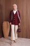 Women's V-Neck Bronze Buttoned Bearded Knitwear Long Cardigan 3128 Claret Red - 4