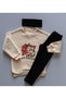 Cute Cat Tunic Sweatshirt & Corded Fabric Velvet Leggings and Headband 3-Piece Winter Set for Girls - 2