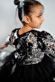 Shimmering sequin cropped blouse and puffy black tulle skirt two-piece set