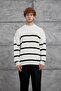 Men's Knitwear Dpp Half-Necklace Striped Ecru White Oversize Knitwear Fabric