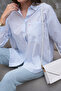 Blue Single Pocket White Stripe Detailed 100% Cotton Shirt - 2