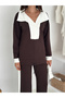 Modal Fabric Training Suit Wide Legs with Clutch Collar Button Strip Detail - 7